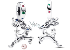 Charm Srebrny 925 Rudolf, magiczny renifer świąteczny, niebieskie cyrkonie, zawieszka na bransoletkę święta