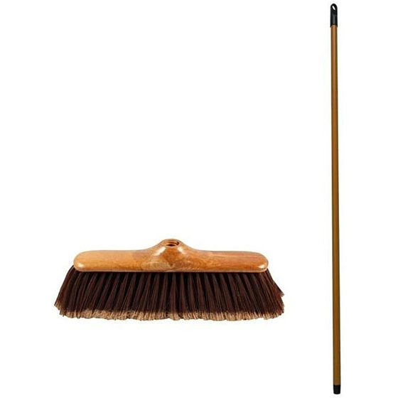 Clanax smeták, plastový s imitací dřeva, 28 cm, + tyč s hrubým závitem 130 cm“