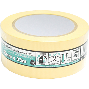 Mako zakrýwająca taśma budowlana PVC, tynkarska, klei przez 6 tygodni, szerokość 50 mm, długość 33 m Mako zakrýwająca taśma budowlana PVC, tynkarska, klei przez 6 tygodni, szerokość 50 mm, długość 33 m