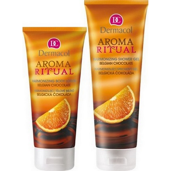 Dermacol Aroma Ritual Belgická čokoláda Harmonizující tělové mléko 200 ml + sprchový gel 250ml, kosmetická sada