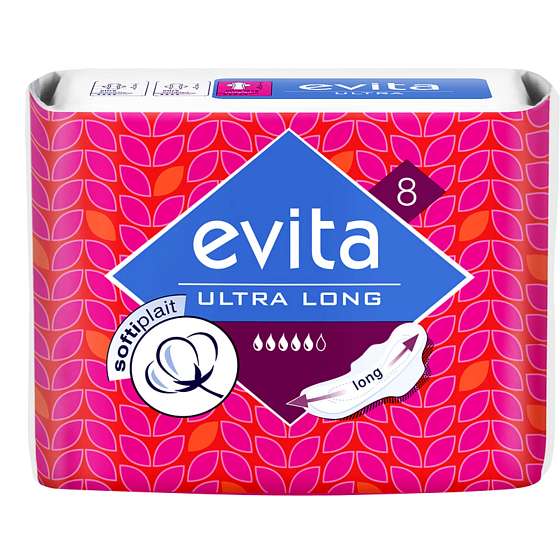 Evita Ultra Long Softiplait hygienické vložky s křidélky 8 kusů