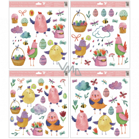 Folia okienna bez kleju różowe kurczaki 33,5 x 30 cm 1 sztuka