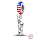 Charm Srebrny 925 USA Amerykańska flaga - Statua Wolności, zawieszka na bransoletkę podróżniczą