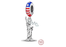 Charm Srebrny 925 USA Amerykańska flaga - Statua Wolności, zawieszka na bransoletkę podróżniczą