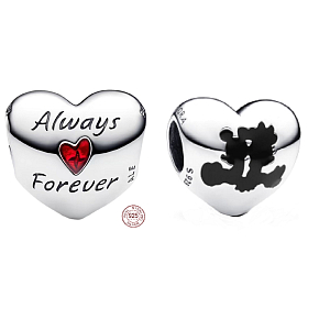 Charm Srebrna 925 Disney Mickey Mouse i Minnie Mouse - Serce - zawieszka, koralik na bransoletkę miłość