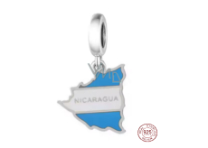 Charm Sterlingové stříbro 925 Nicaragua vlajka - houpající se mapa, přívěsek na náramek cestování