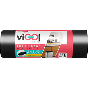 viGO worki na odpady czarne, 6 µ, 58 × 67 cm, 60 l, 50 sztuk