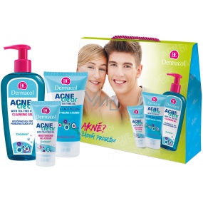 Dermacol Acneclear Moisturising Gel-Cream hydratační gelový krém 50 ml + Acneclear Jojoba Face Peeling pleťový peeling s jojobou 150 ml + Acneclear Cleansing Gel odličovací gel 200 ml, kosmetická sada