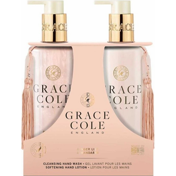 Grace Cole Ginger Lily & Mandarin - Lilie zázvorníková a mandarin tekuté mýdlo na ruce 300 ml + jemné mléko na ruce 300 ml, kosmetická sada pro ženy