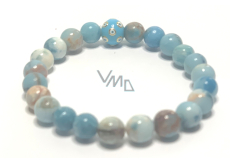 Bransoletka Larimar elastyczna naturalny kamień, kuleczka + niebieskie oko 8 mm / 16 - 17 cm, kamień Atlantydy