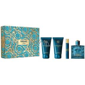 Versace Eros woda perfumowana 100 ml + żel pod prysznic 75 ml + balsam po goleniu 75 ml + woda perfumowana 10 ml miniatura, zestaw prezentowy dla mężczyzn