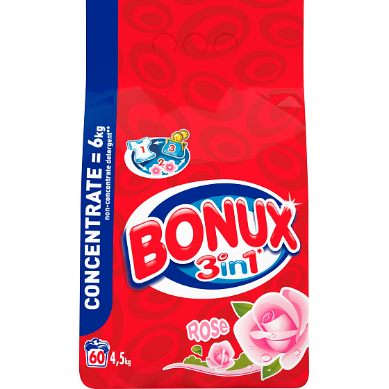 Bonux Rose 3v1 prací prášek 60 dávek 4,5 kg