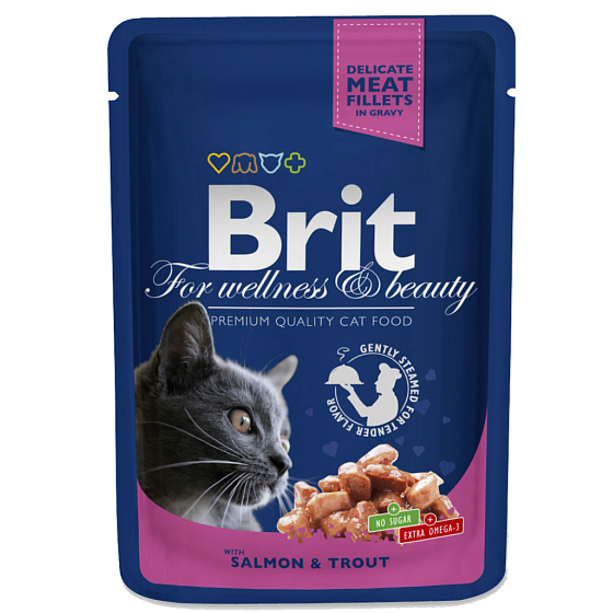Brit Premium Losos + pstruh v omáčce pro dospělé kočky 100g