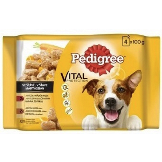 Pedigree Vital Protection s hovězím a jehněčím masem ve šťávě, s krůtím masem a mrkví ve šťávě kapsička 4 x 100 g