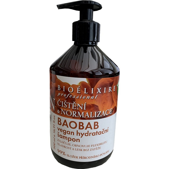 Bioelixire Vegan Baobab hydratační šampon pro suché, křehké a poškozené vlasy 500 ml