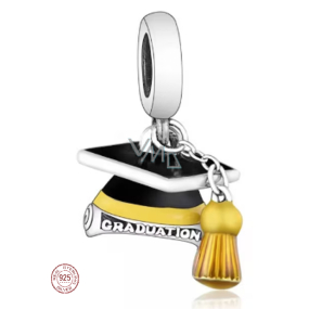 Zawieszka ze srebra 925 Stopień, promocja ze zwojami i czapką, Absolwent wisiorek na bransoletkę Zawieszka ze srebra 925 Stopień, promocja ze zwojami i czapką, Absolwent wisiorek na bransoletkę