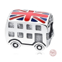 Charm Srebrna 925 Anglia flaga Londyn - Autobus podwójny, koralik na bransoletkę podróżniczą