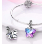 Charm Srebrna biżuteria 925 Czarujący motyl ze szkła Murano, zawieszka na bransoletkę symbol