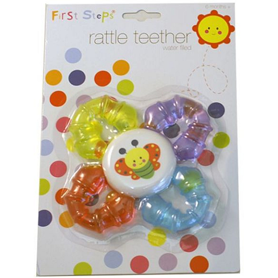 First Steps Rattle Teether kousátko s chrastítkem Květ různé barvy 1 kus