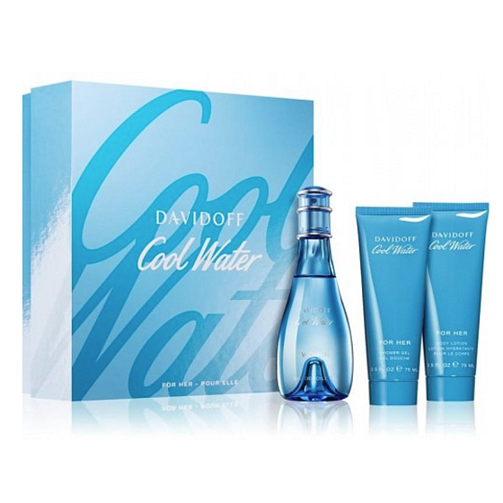 Davidoff Cool Water Woman toaletní voda 100 ml + tělové mléko 75 ml + sprchový gel 75 ml, dárková sada