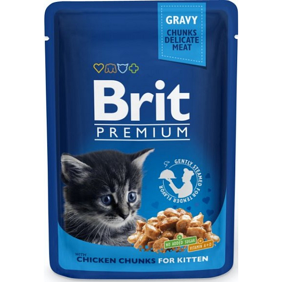 Brit Premium Kuřecí kousky v omáčce kompletní krmivo pro koťata kapsička 100 g