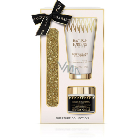 Baylis & Harding Mandarinka a Grapefruit sůl na ruce 70 g + krém na ruce 50 ml + pilník na nehty, kosmetická sada pro ženy Baylis & Harding Mandarinka a Grapefruit sůl na ruce 70 g + krém na ruce 50 ml + pilník na nehty, kosmetická sada pro ženy