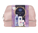 Nivea Smooth Care Smooth Sensation mleko do ciała 400 ml + Nivea Diamond & Argan Oil żel pod prysznic 250 ml + Nivea Invisible Black & White Clear antyperspirant w kulce 50 ml + Labello Soft Rose balsam do ust 4,8 g + kosmetyczna etue, zestaw kosmetyczny dla kobiet