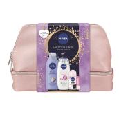 Nivea Smooth Care Smooth Sensation mleko do ciała 400 ml + Nivea Diamond & Argan Oil żel pod prysznic 250 ml + Nivea Invisible Black & White Clear antyperspirant w kulce 50 ml + Labello Soft Rose balsam do ust 4,8 g + kosmetyczna etue, zestaw kosmetyczny dla kobiet