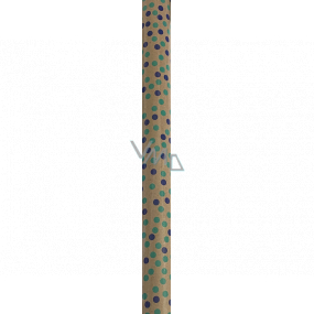 Ditipo Dárkový balicí papír 70 x 200 cm Kraft přírodní s modrými a zelenými kolečky