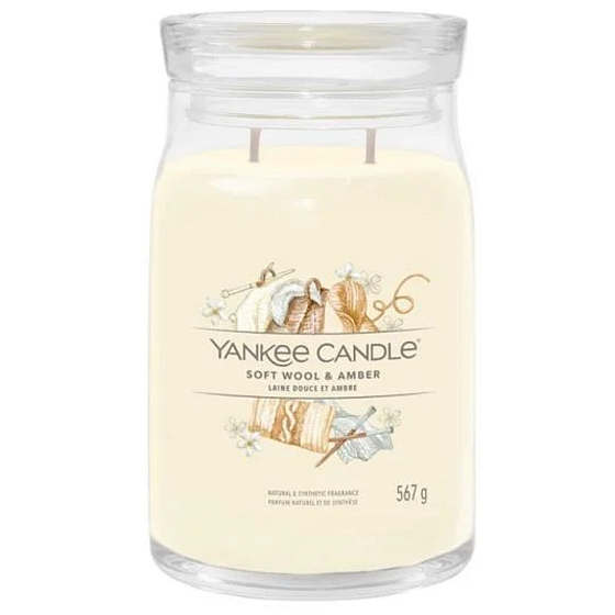 Yankee Candle Soft Wool & Amber - Miękka Wełna i Bursztyn świeca zapachowa Signature duże szkło 2 knoty 567 g
