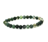 Achat zielony mechowy elastyczny naturalny kamień, kulka 6 mm / 16 - 17 cm, symbolizuje element ziemi