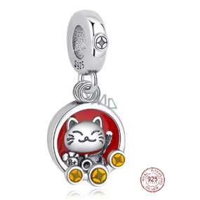 Charm Sterlingové stříbro 925 Japonská Maneki Neko s mincemi, kočky štěstí talisman bohatství a úspěchu, přívěsek na náramek cestování Charm Sterlingové stříbro 925 Japonská Maneki Neko s mincemi, kočky štěstí talisman bohatství a úspěchu, přívěsek na náramek cestování