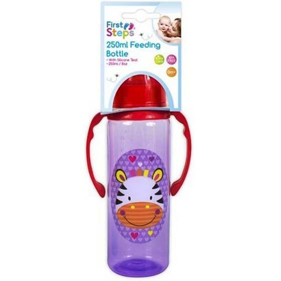 First Steps Jungle kojenecká láhev a 0+ s úchopy Zebra 250 ml