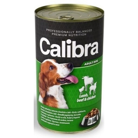 Calibra Adult Jehněčí, kuřecí a hovězí kousky masa v želé kompletní krmivo pro dospělé psy 1240 g