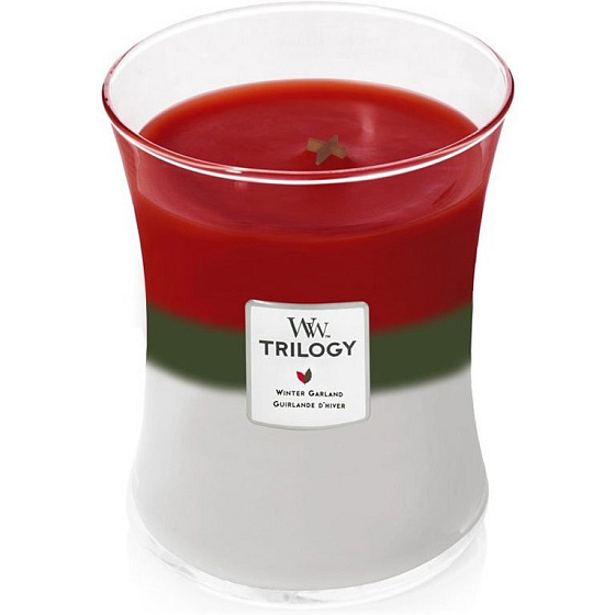 WoodWick Trilogy Winter Garland - Zimní girlanda vonná svíčka s dřevěným knotem a víčkem sklo střední 275 g