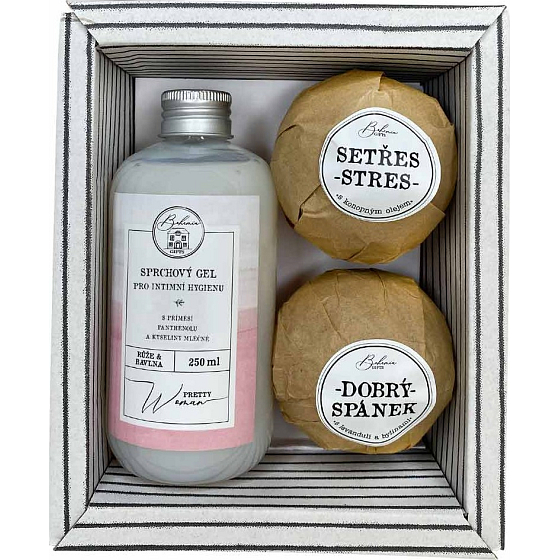Bohemia Gifts Pretty Woman sprchový gel pro intimní hygienu 250 ml + šumivá koule do koupele 2 x 100 g, kosmetická sada pro ženy