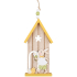 Domek z zającem żółty drewniany do zawieszenia 16 cm