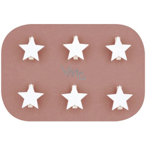 Biała drewniana gwiazdka 4 cm na kółeczku 6 sztuk