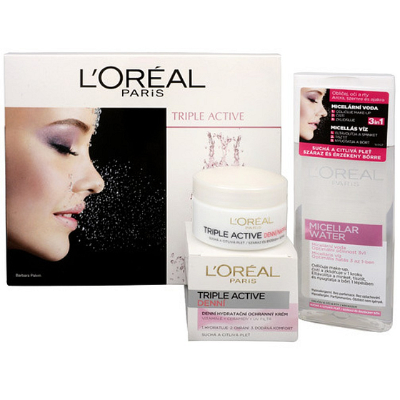 Loreal Paris Triple Active denní hydratační krém pro suchou a citlivou pleť 50 ml + Sublime Soft micelární voda 200 ml, kosmetická sada