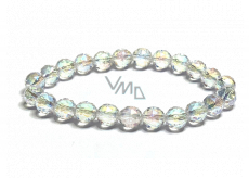 Bransoletka Aqua aura i ametystowa fasetowana półpokryta powierzchnia, bransoletka elastyczna naturalny kamień, kuleczka 8 mm / 16 - 17 cm, kamień kamień
