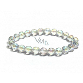 Bransoletka Aqua aura i ametystowa fasetowana półpokryta powierzchnia, bransoletka elastyczna naturalny kamień, kuleczka 8 mm / 16 - 17 cm, kamień kamień