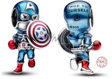 Zawieszka Sterlingowa Srebra 925 Marvel The Avengers Captain America, koralik do bransoletki, film