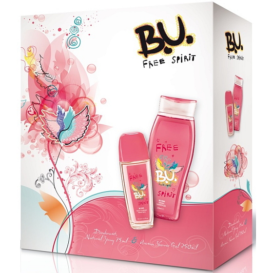 B.U. Free Spirit parfémovaný deodorant sklo pro ženy 75 ml + sprchový gel 250 ml, pro ženy dárková sada