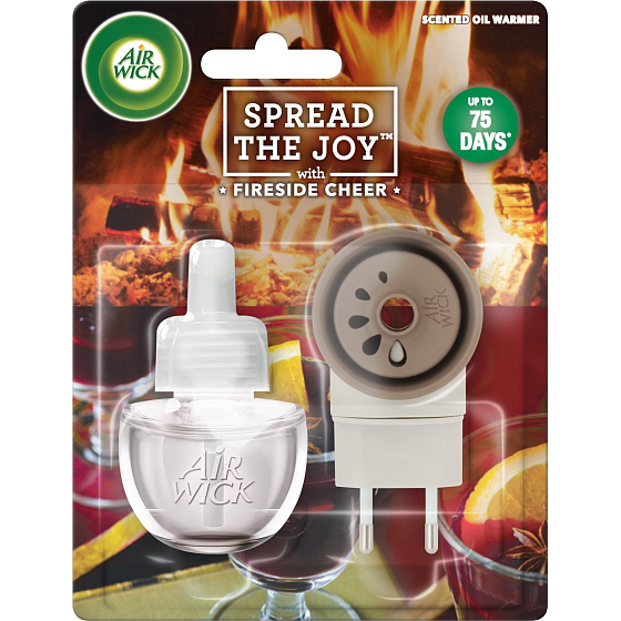 Air Wick Spread The Joy Fireside Cheer - Pohodlí u krbu elektrický osvěžovač vzduchu komplet 19 ml
