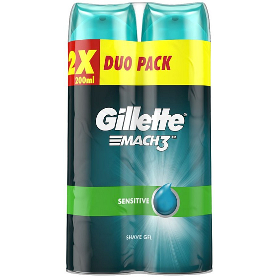 Gillette Mach3 Sensitive gel na holení pro citlivou pokožku 2 x 200 ml, duopack, pro muže