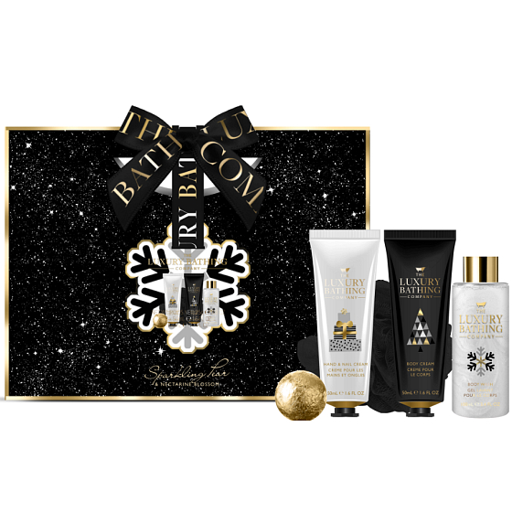 Grace Cole Sparkling Pear and Nectarine Blossom mycí gel 100 ml + šumivá koule do koupele 25 g + krém na ruce a nehty 50 ml + tělový krém 50 ml + mycí houba, kosmetická sada pro ženy