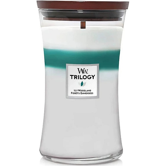 WoodWick Trilogy Icy Woodland - Ledový les vonná svíčka s dřevěným knotem a víčkem sklo velká 609 g