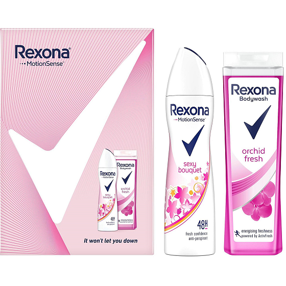 Rexona Orchid Fresh sprchový gel 250 ml + Sexy Bouquet antiperspirant deodorant sprej 150 ml, kosmetická sada