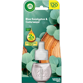 Air Wick Essential Oils Blue Eucalyptus & Cedarwood - Eukaliptus i drewno cedrowe elektroniczny odświeżacz powietrza wymienna wkład 19 ml