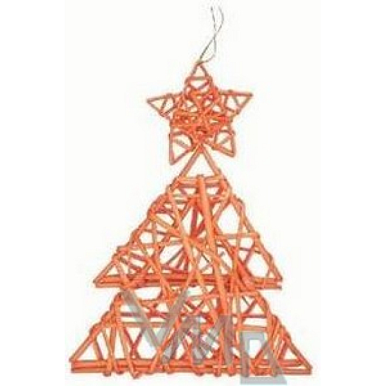 Stromeček proutěný s hvězdičkou oranžový na zavěšení 29 cm